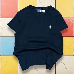 VTG Ralph Lauren Sport Tee Y2K Womans M Black Pony Polo Preppy Crewneck T-Shirt